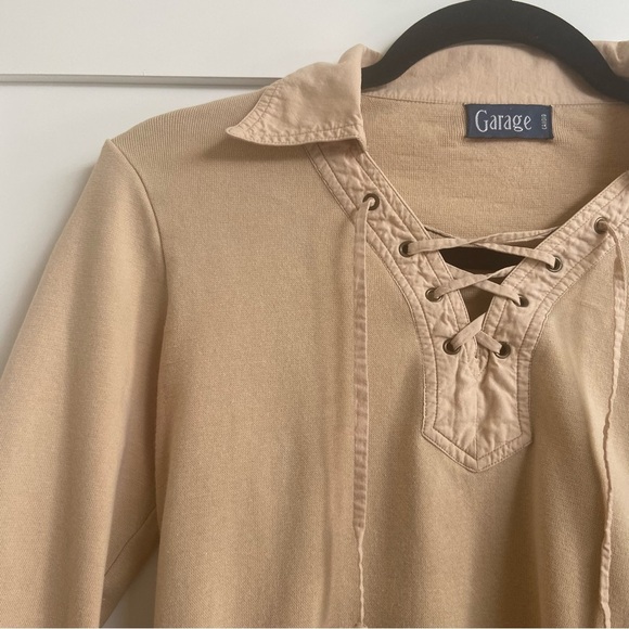 Garage 90s Y2K Beige Lace-Up Top - Picture 3 of 14